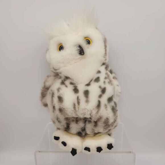 Cascade Toy Realistic Snowy Owl Puppet Plush Head Turns White Gray Spotted 12" - Picture 2 of 7